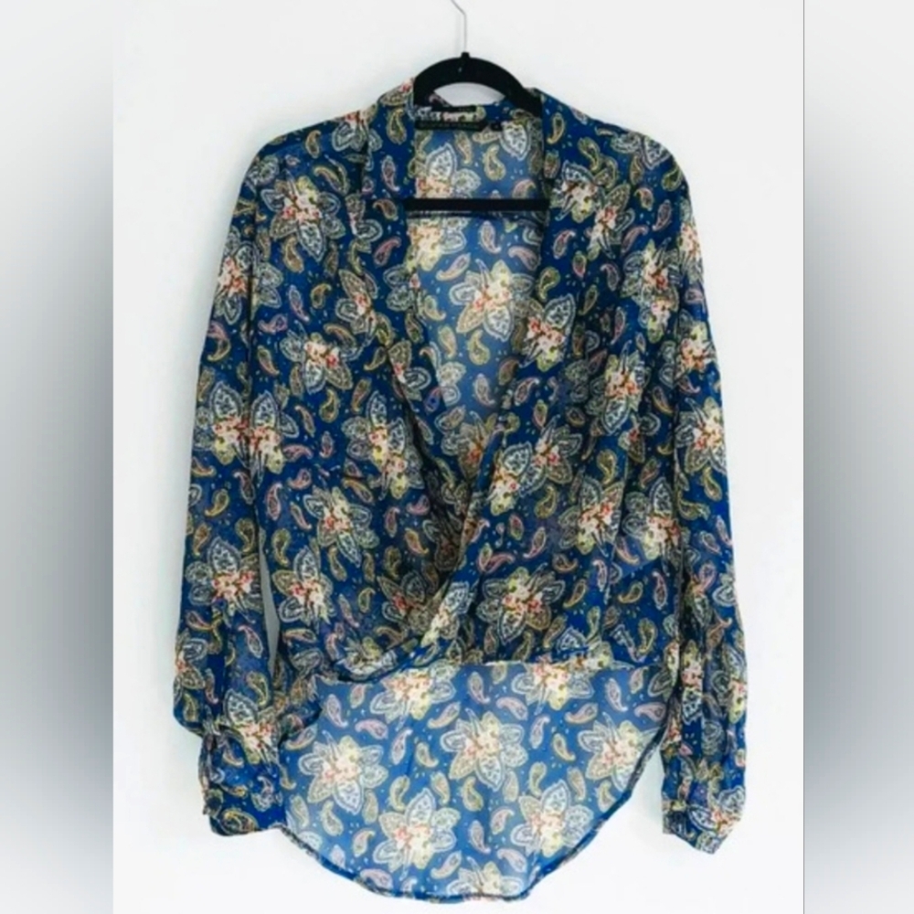 Silvian Heach Sheer Paisley Wrap Blouse – Size M | Boho Chic